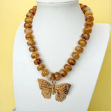 Love Lemon Lane Brown Classic Beaded Butterfly Necklace