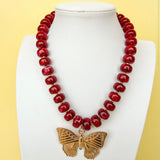 LOVE LEMON LANE Burgundy Classic Beaded Butterfly Necklace