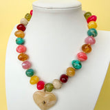 LOVE LEMON LANE Oval Pebble Beaded Necklace With Heart Pendant - Multi 20mm