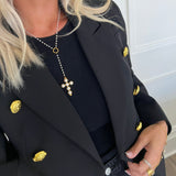 LARIAT PEARL CROSS NECKLACE