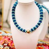 Charlotte Gold Beaded Necklace (Shades of Blue)