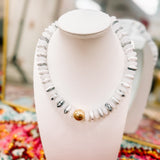 Charlotte Gold Beaded Necklace (White and Marble)