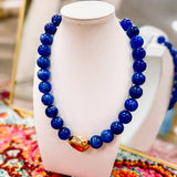 Zay Gold Nugget Beaded Necklace Navy