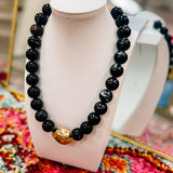 Zay Gold Nugget Beaded Necklace Black
