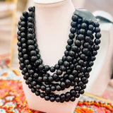 Magnetic 6 Layered Beaded Necklace Black