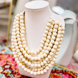 Magnetic 6 Layered Beaded Necklace Cream