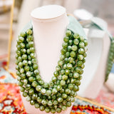 Magnetic 6 Layered Beaded Necklace Sage Green