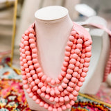Magnetic 6 Layered Beaded Necklace Pink