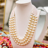 Magnetic Three Layered Beaded Necklace Pearl