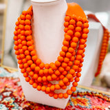 Magnetic 6 Layered Beaded Necklace Orange