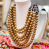 Magnetic 6 Layered Beaded Necklace Gold