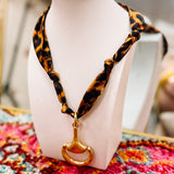 Leopard Satin Scarf Necklace with Bit Charm