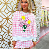 Brianna Cannon Pink Gingham Bouquet Sweatshirt