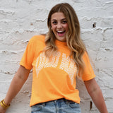 LULU MAC: Orange Checkered Tee