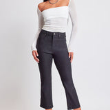 Hyper-Stretch Cropped Kick Flare Pants: Black