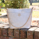 Caroline Hill Brielle Bucket Bag Shimmer Champagne