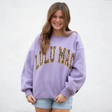 LULU MAC Purple Leopard Applique Crew