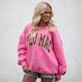 LULU MAC Pink Leopard Applique Crew