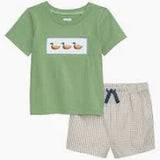 Mud Pie Green Smocked Duck Short Set