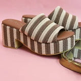Terry Brown Stripe Platform Sandals